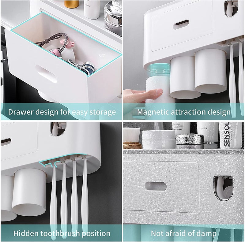 tgopit Toothbrush Holder Wall Mounted, Automatic Toothpaste Dispenser Squeezer Kit with Holders for Bathroom-Shelf Magnetic Cups Toothpaste Holder Drawer Organizer Space Saver Easy to Clean - Image 4