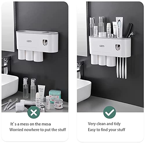 tgopit Toothbrush Holder Wall Mounted, Automatic Toothpaste Dispenser Squeezer Kit with Holders for Bathroom-Shelf Magnetic Cups Toothpaste Holder Drawer Organizer Space Saver Easy to Clean - Image 5