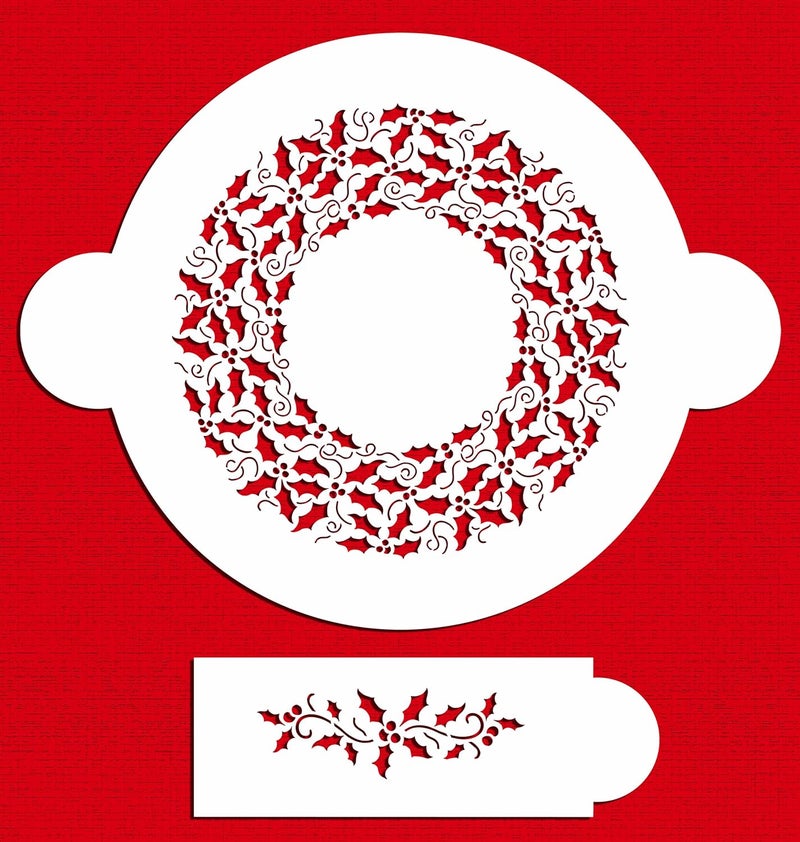 Designer Stencils C166 Holly Ring and Side Cake Stencil, Beige/semi-transparent - Image 1