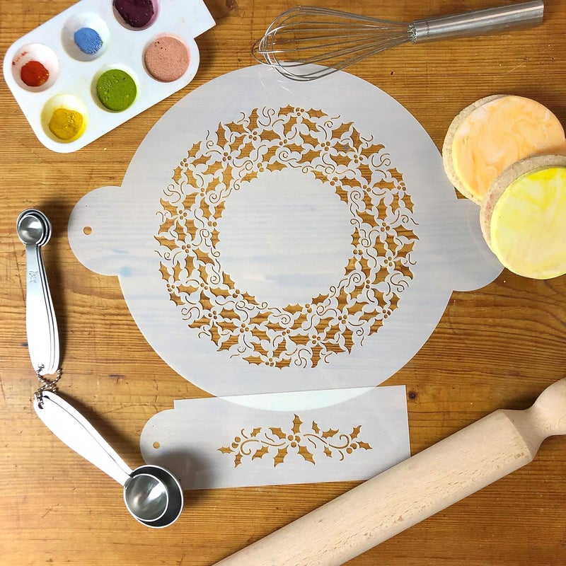 Designer Stencils C166 Holly Ring and Side Cake Stencil, Beige/semi-transparent - Image 5