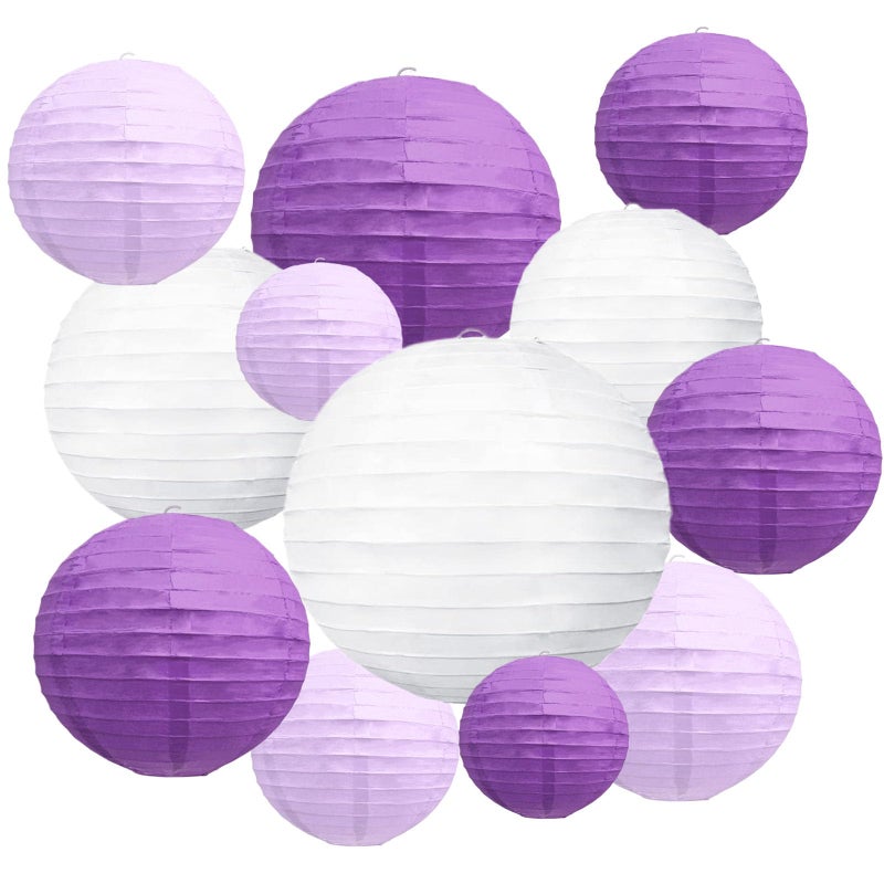 Zankubom 20Pcs Purple Light Purple White Paper Lanterns for Parties 6 8 10 12 Chinese Asian Hanging Round Paper Lanterns for Birthday Wedding Halloween Christmas Home Decor Party Decor - Image 2