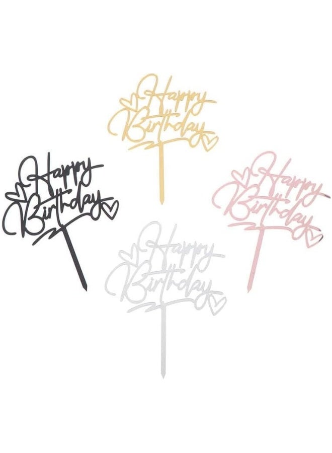 TPGP Happy Birthday Cake Toppers Elegant Script Calligraphy Decoration UK Acrylic (GOLD)  - Image 2