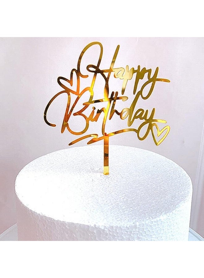 TPGP Happy Birthday Cake Toppers Elegant Script Calligraphy Decoration UK Acrylic (GOLD)  - Image 1