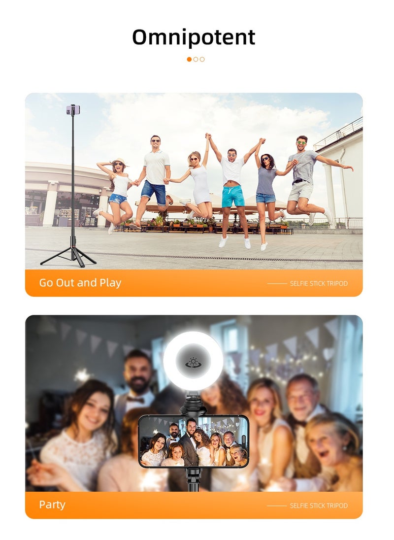 Generic - All-in-One Hidden Design Multi-Functional Stable Tripod Selfie Stick  1.84m（72.05inch）with Rechargeable Bluetooth Remote, Compatible with iPhone and Android Smartphones, Perfect for Travel, Vlog, Video and Photo - Image 1