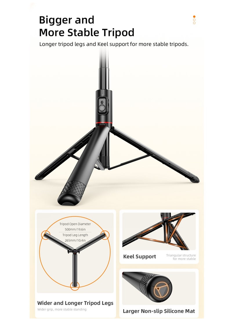 Generic - All-in-One Hidden Design Multi-Functional Stable Tripod Selfie Stick  1.84m（72.05inch）with Rechargeable Bluetooth Remote, Compatible with iPhone and Android Smartphones, Perfect for Travel, Vlog, Video and Photo - Image 1