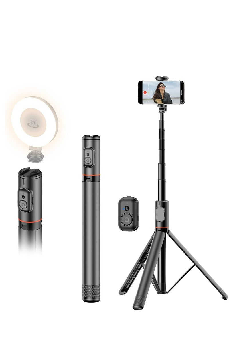 72"All-in-One Hidden Design Multi-Functional Stable Tripod Selfie Stick   with Rechargeable Bluetooth Remote, Compatible with iPhone and Android Smartphones, Perfect for Travel, Vlog, Video and Photo  - Image 1