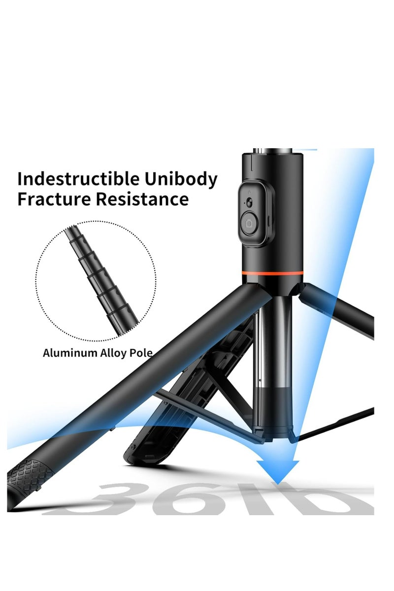 72"All-in-One Hidden Design Multi-Functional Stable Tripod Selfie Stick   with Rechargeable Bluetooth Remote, Compatible with iPhone and Android Smartphones, Perfect for Travel, Vlog, Video and Photo  - Image 5