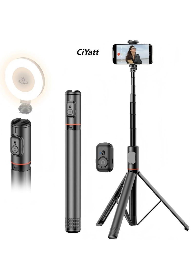 سيات الكل في واحد تصميم مخفي متعدد الوظائف مستقر ترايبود سيلفي عصا 1.83 متر (72.05 بوصة) - Image 1