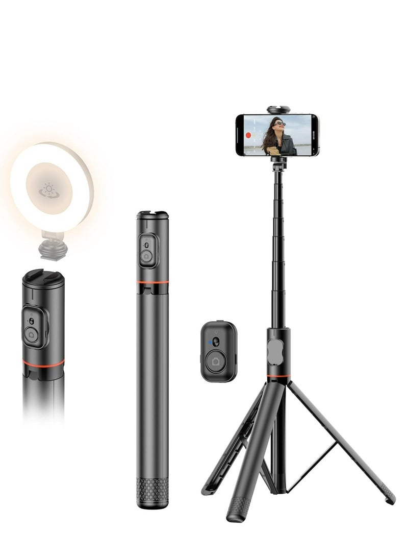 72"All-in-One Hidden Design Multi-Functional Stable Tripod Selfie Stick   with Rechargeable Bluetooth Remote, Compatible with iPhone and Android Smartphones, Perfect for Travel, Vlog, Video and Photo - Image 1