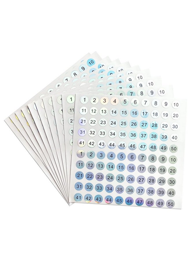 dealzEpic - Reflective Laser Number Stickers - 1 To 50 Round Self Adhesive Stickers | Inventory/Storage Organizing Stickers - Set Of 10 Sheets  - Image 1