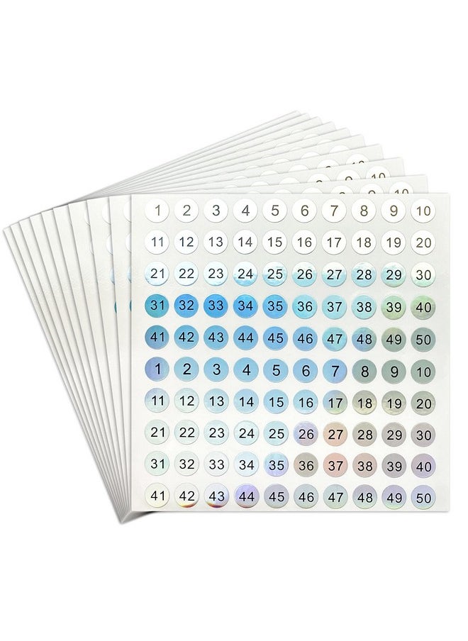 dealzEpic - Reflective Laser Number Stickers - 1 To 50 Round Self Adhesive Stickers | Inventory/Storage Organizing Stickers - Set Of 10 Sheets  - Image 2