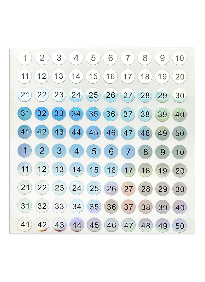 dealzEpic - Reflective Laser Number Stickers - 1 To 50 Round Self Adhesive Stickers | Inventory/Storage Organizing Stickers - Set Of 10 Sheets  - Image 3