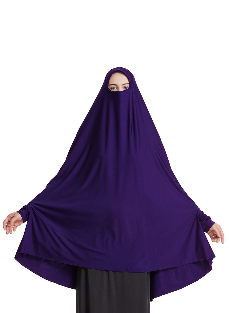 إسكدنيا Women's Solid Color Abaya Batwing Sleeve Thobe Robe With Hijab Dark Purple  - Image 1
