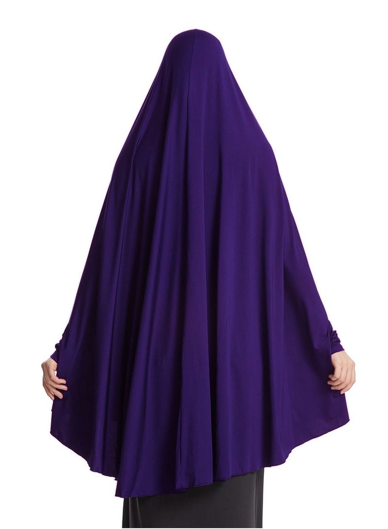 إسكدنيا Women's Solid Color Abaya Batwing Sleeve Thobe Robe With Hijab Dark Purple  - Image 3