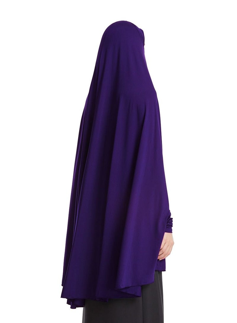 إسكدنيا Women's Solid Color Abaya Batwing Sleeve Thobe Robe With Hijab Dark Purple  - Image 2