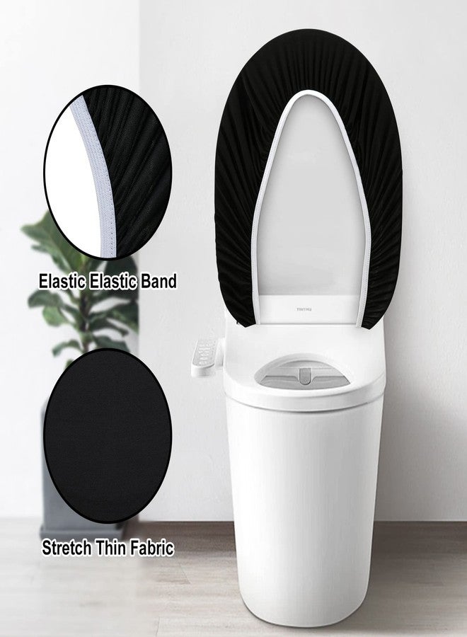 AZHCHKE Toilet Lid Cover, Bathroom Stretch Spandex Washable Toilet Lid Seat Protector Cover with Elastic Bottom, Black - Image 4