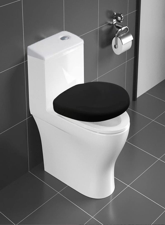 AZHCHKE Toilet Lid Cover, Bathroom Stretch Spandex Washable Toilet Lid Seat Protector Cover with Elastic Bottom, Black - Image 2