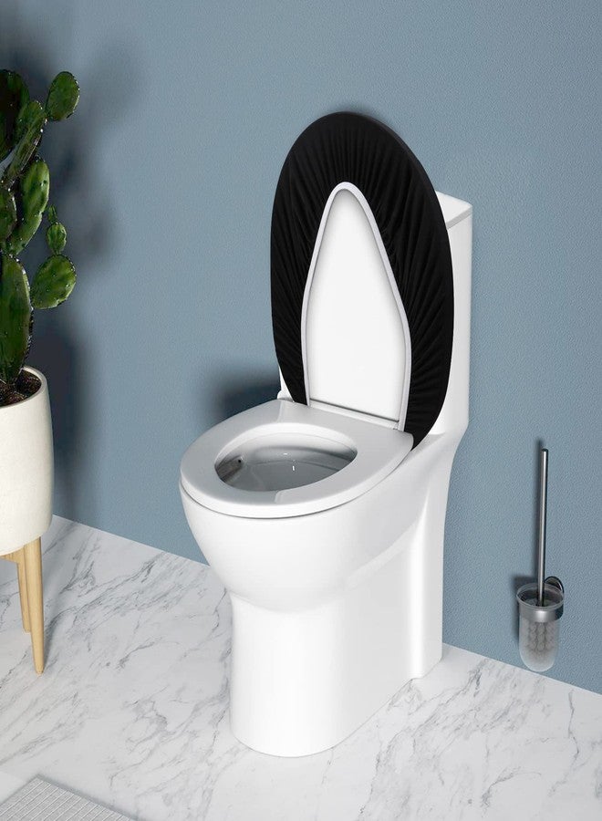 AZHCHKE Toilet Lid Cover, Bathroom Stretch Spandex Washable Toilet Lid Seat Protector Cover with Elastic Bottom, Black - Image 5