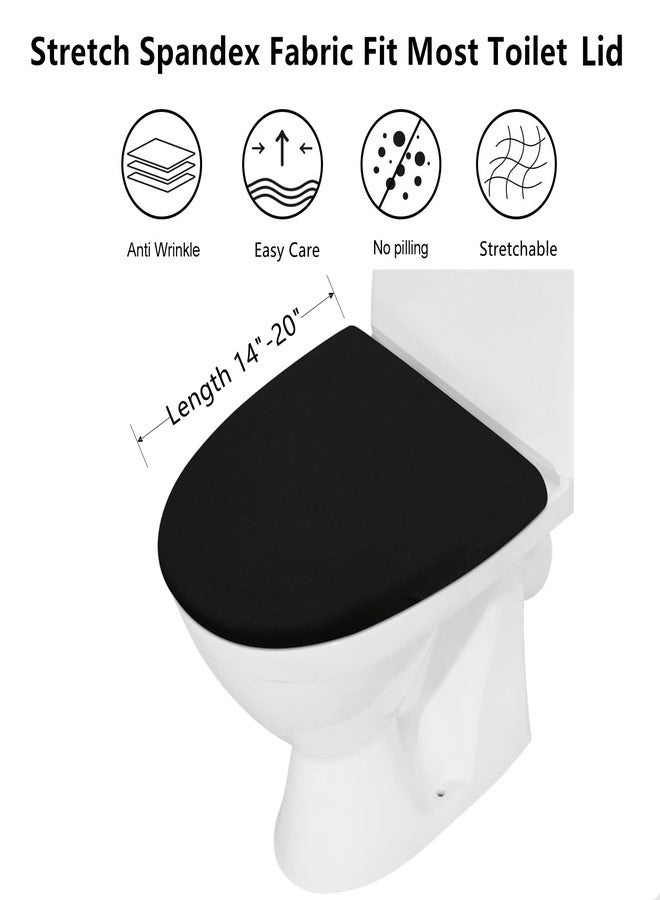 AZHCHKE Toilet Lid Cover, Bathroom Stretch Spandex Washable Toilet Lid Seat Protector Cover with Elastic Bottom, Black - Image 3