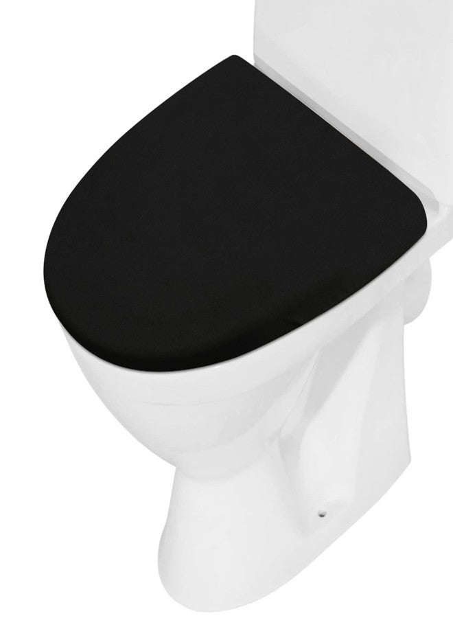 AZHCHKE Toilet Lid Cover, Bathroom Stretch Spandex Washable Toilet Lid Seat Protector Cover with Elastic Bottom, Black - Image 1