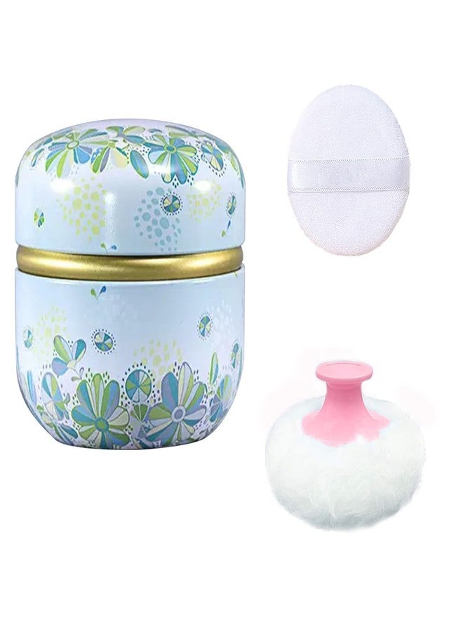 Qopoto Body Powder Puff and Container for Dusting Powder, Women Powder Puff and Powder Case for Bath and Travel (Light Green) - Image 1