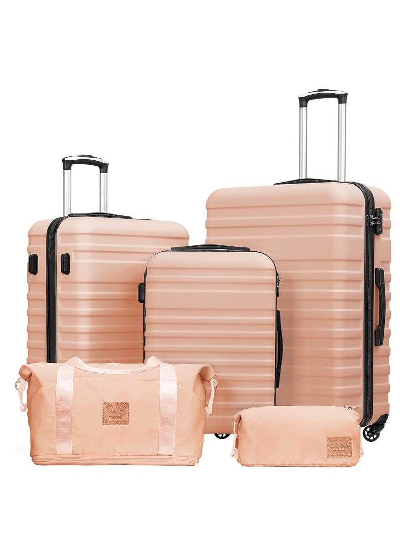 Coollife 5-Piece Travel Bags with TSA Approved Lock, Lightweight Hard Shell Luggage Suitcase Set PINK - Image 1