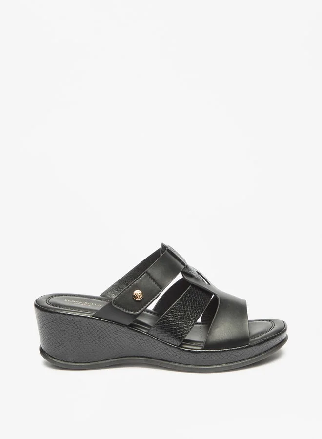 Flora Bella By Shoexpress Women's Textured Slide Sandal With Wedge Heels