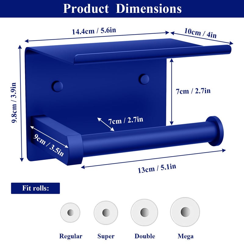 Tindbea Toilet Paper Holder with Shelf Adhesive or Screw Wall Mounted Toilet Paper Roll Dispenser Storage  Stainless Steel Bathroom Shelf Holder Accessories (Klein Blue) - Image 2