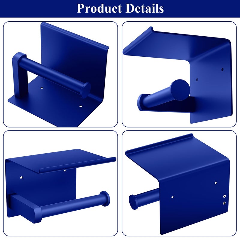 Tindbea Toilet Paper Holder with Shelf Adhesive or Screw Wall Mounted Toilet Paper Roll Dispenser Storage  Stainless Steel Bathroom Shelf Holder Accessories (Klein Blue) - Image 4
