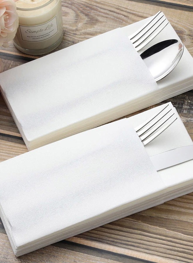 MORGIANA 50PCS White Pocket Napkins | Disposable Linen Feel Napkins with Built-in Flatware Pocket 1/8 Fold | Wedding Christmas Thanksgiving Birthday - Image 2