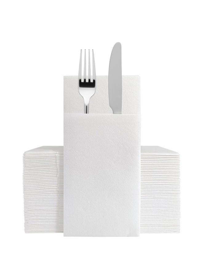 MORGIANA 50PCS White Pocket Napkins | Disposable Linen Feel Napkins with Built-in Flatware Pocket 1/8 Fold | Wedding Christmas Thanksgiving Birthday - Image 1
