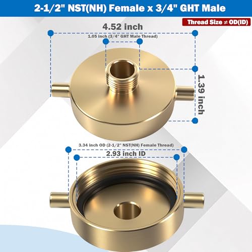 Happy Tree 2-1/2" NST (NH) Female x 3/4" GHT Male Brass Fire Hydrant Adapter with Pin Lug Fire Equipment Brass Hydrant to Garden Hose Adapter - Image 2