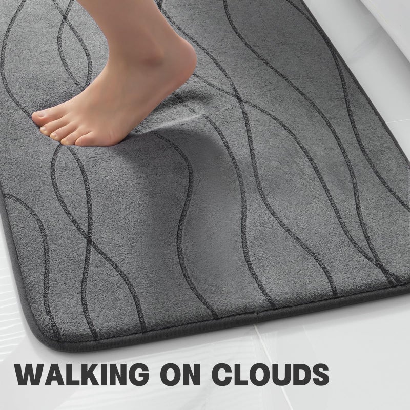 YIHOUSE Memory Foam Grey Bathroom Rug Sets 2 Piece, Ultra Absorbent Bath Mat for Bathroom - Non-Slip Machine Washable & Dry Quickly, 2 Piece Bathroom Mat Set, Dark Grey - Image 4