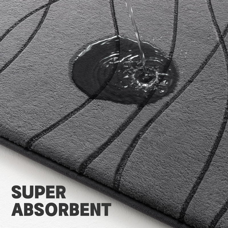 YIHOUSE Memory Foam Grey Bathroom Rug Sets 2 Piece, Ultra Absorbent Bath Mat for Bathroom - Non-Slip Machine Washable & Dry Quickly, 2 Piece Bathroom Mat Set, Dark Grey - Image 3