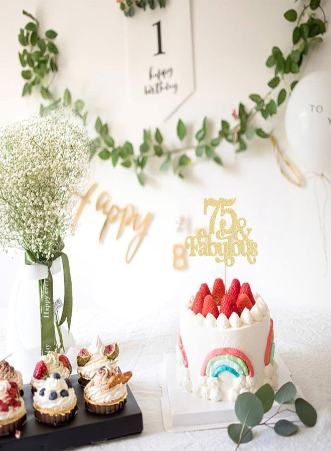 Ephlyn 1Pc 75 & Fabulous Cake Topper Glitter Seventy Five and Fabulous Cake Toppers Happy 75th Birthday Cake Pick for 75th Wedding Anniversary Birthday Party Decorations Supplies Gold - Image 5