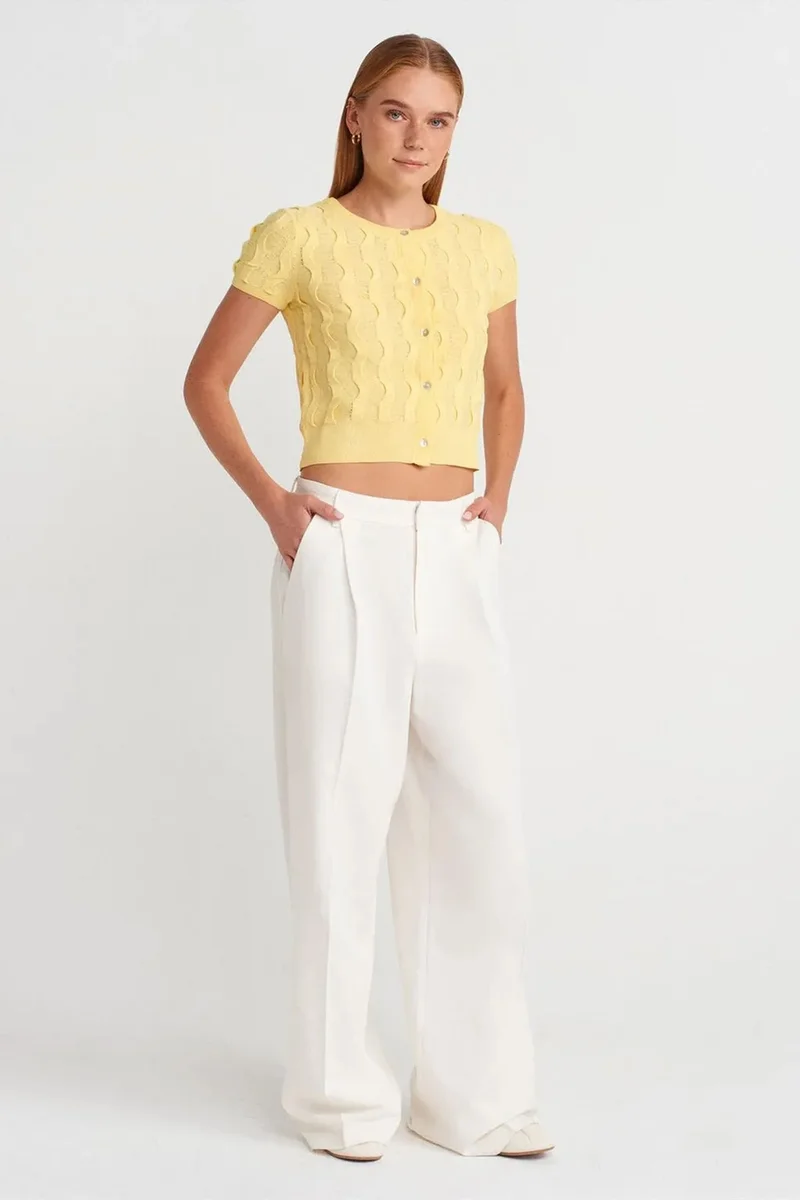 Dilvin Lemon Yellow DILVIN Women's Cropped Jacquard Button Cardigan for Women | Best Price UAE