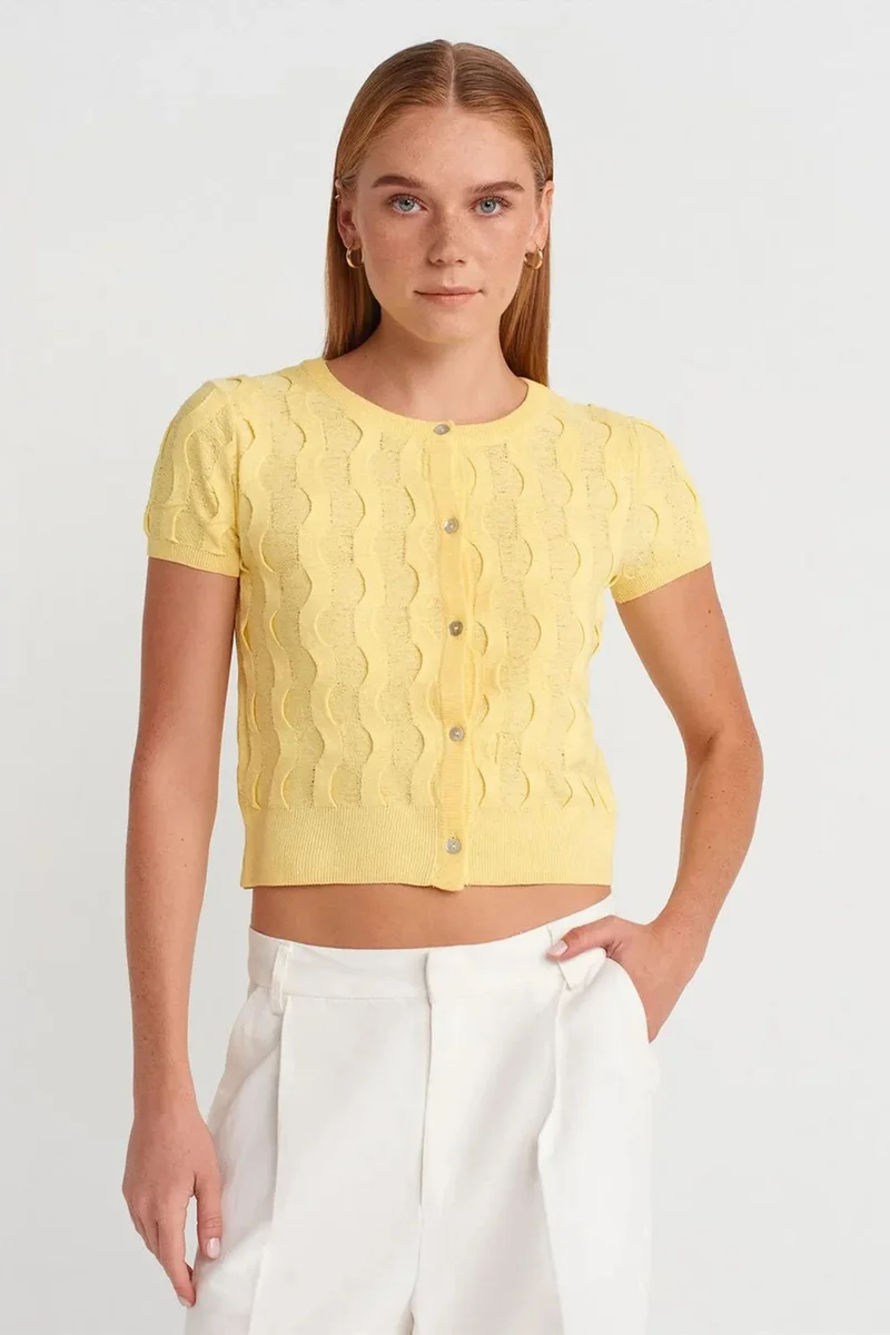 DILVIN Women's Cropped Jacquard Button Cardigan