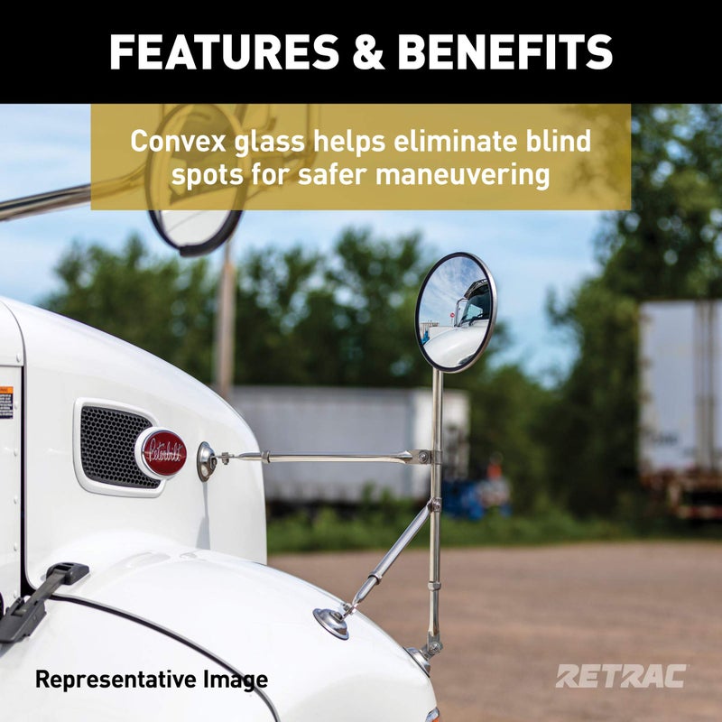 RETRAC 610673 8-Inch Stainless Steel Center-Mount Convex Mirror Head with J-Bracket, Universal Driver or Passenger Side - Image 5