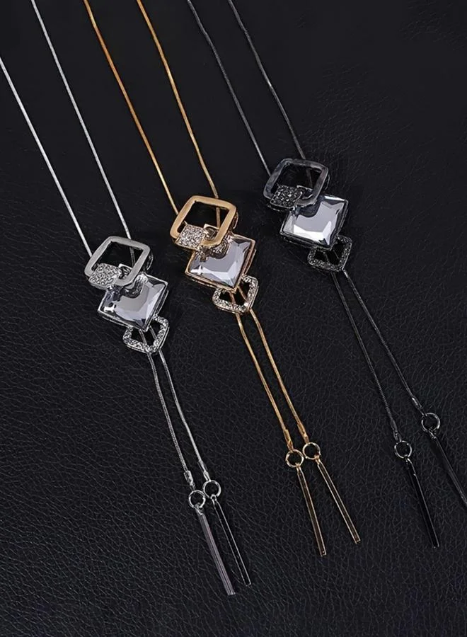 Take Two  Silver Rhinestone Embellished Long Necklace for Women | Best Price UAE