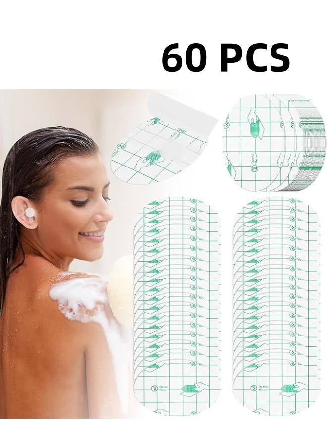 60 Pcs Waterproof Ear Stickers, Baby Waterproof Ear Protector,Ear Covers for Shower Swimming, Ear Protectors with Waterproof Cotton Ear Plugs for Surfing Snorkeling and Other Water Sports - Image 1