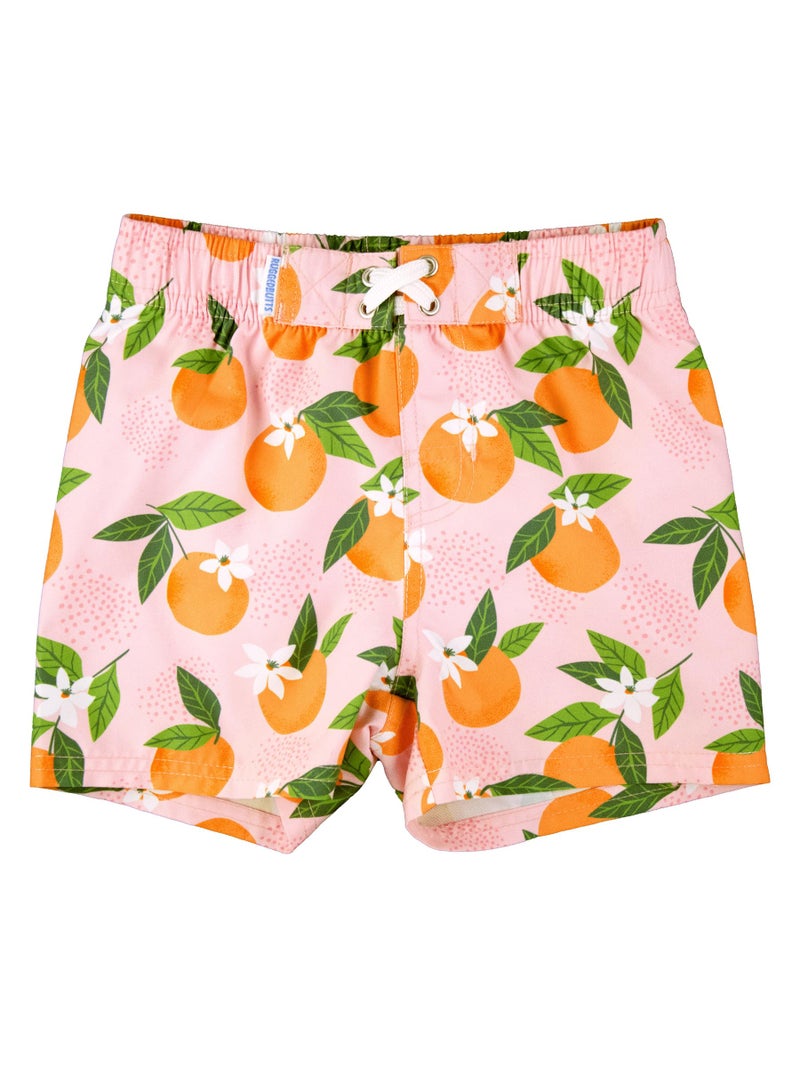 RUGGEDBUTTS Boys UPF50+ Sun Protection Fruits & Florals Swim Trunks - Orange You The Sweetest, 2T - Image 1