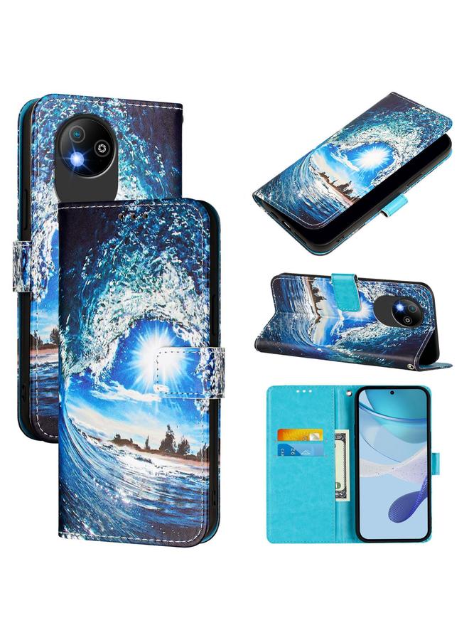 Zaboon For ZTE Blade A35 Lite / A35 Core Colored Drawing Pattern Plain Weave Leather Phone Case(Waves And Sun)