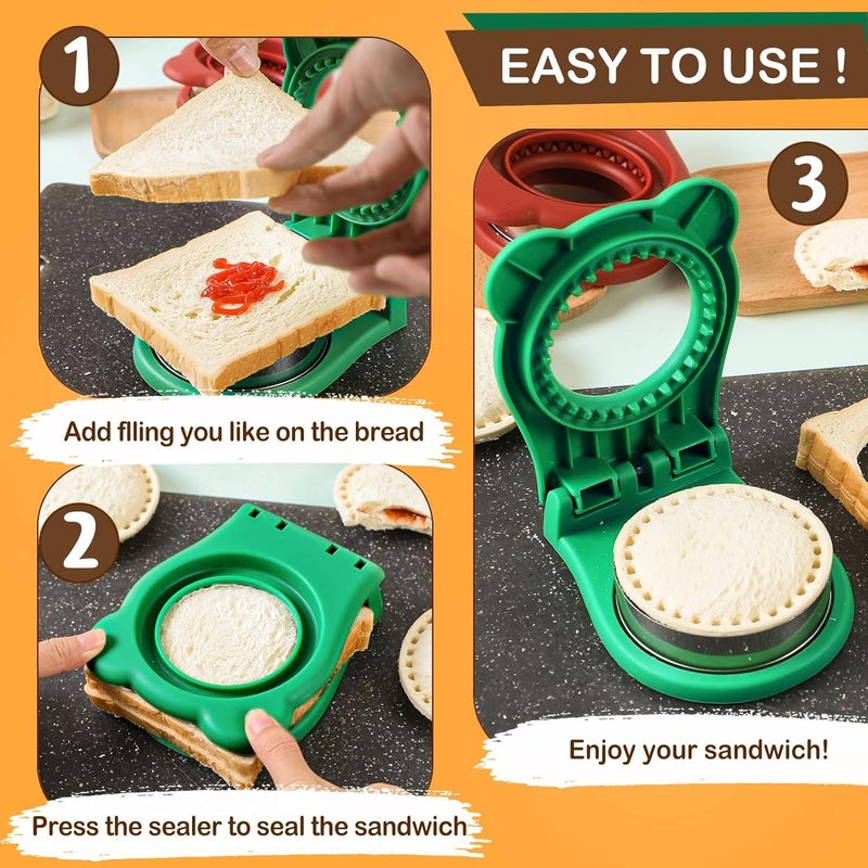 APURK APURK Round Sandwich Cutter Sealer Cookie Pocket Sandwiches Peanut Butter and Jelly Crustless Sandwich Bread Pancake Maker Great for Breakfast Sandwich Maker LunchboxPack of 1 Multicolor  - Image 3