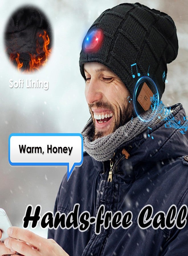 BGJOY Wireless Music Beanie Hat with Light Musical Knitted Cap Beanie with Light LED Fashlight Hat with Headphones Built-in Speakers Mic Christmas Birthday Gifts for Men Him Dad Grandpa Husband Teen - Image 3