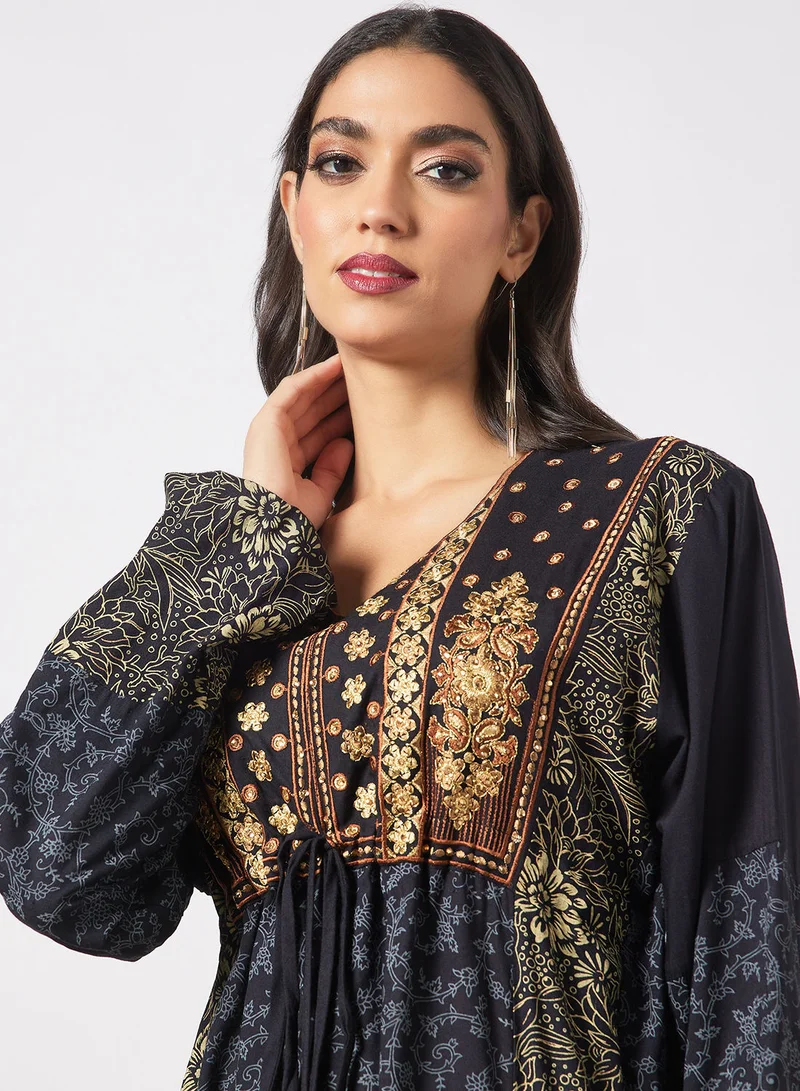 HANA & SARA Embroidered Jalabiya Dress With Sheila