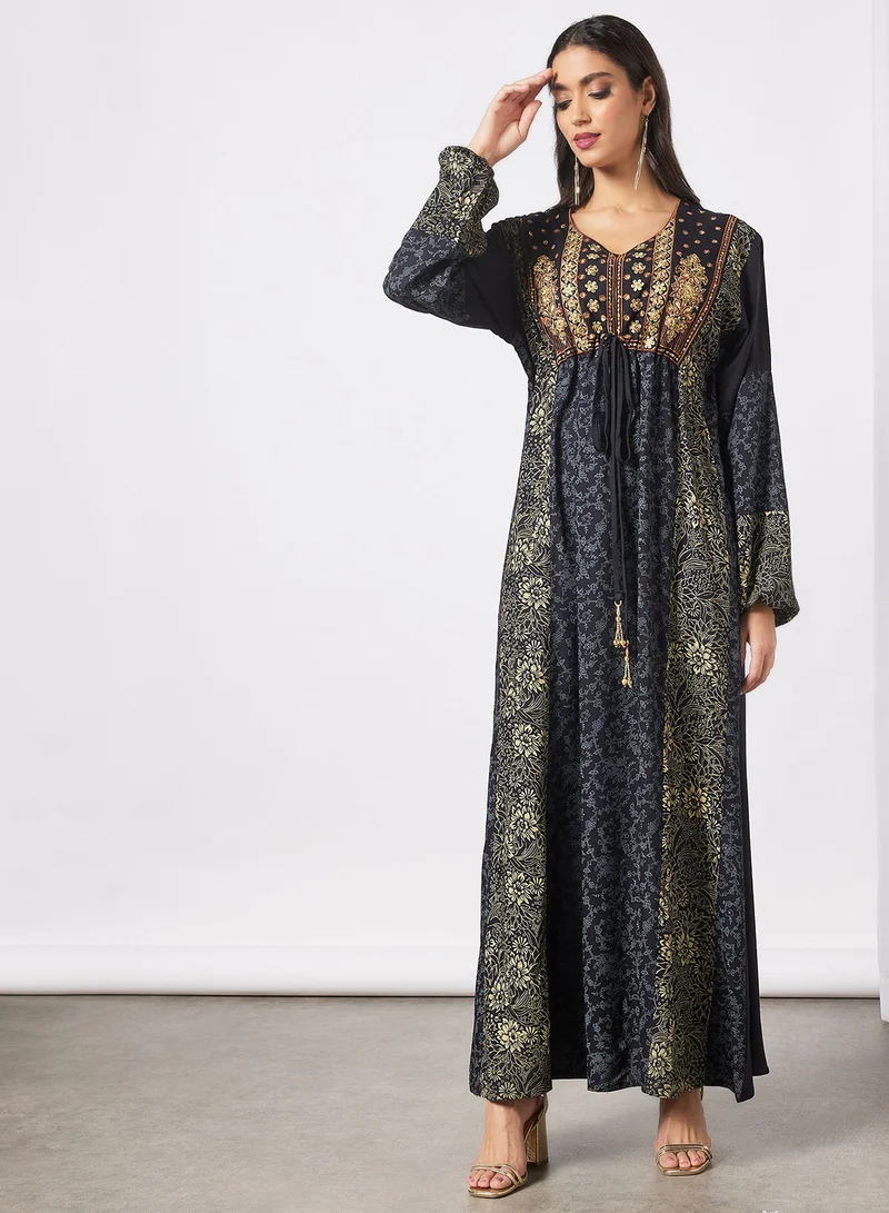 HANA & SARA Embroidered Jalabiya Dress With Sheila