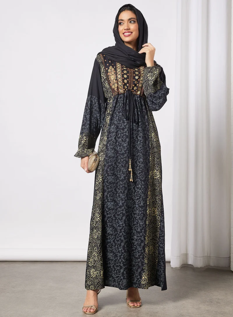 HANA & SARA Embroidered Jalabiya Dress With Sheila
