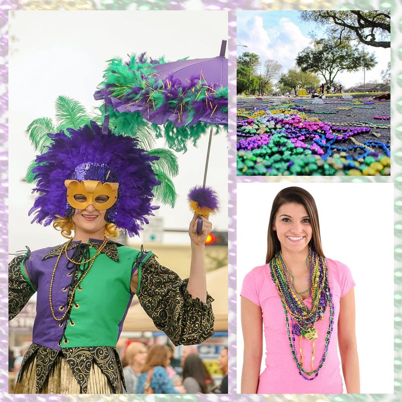 4E's Novelty Bead Assortment Mardi Gras Beads Bulk (100 Pcs) Metallic Purple Gold Green Assorted Designs, Masquerade Costume Party Favors Supplies Decorations - Image 5