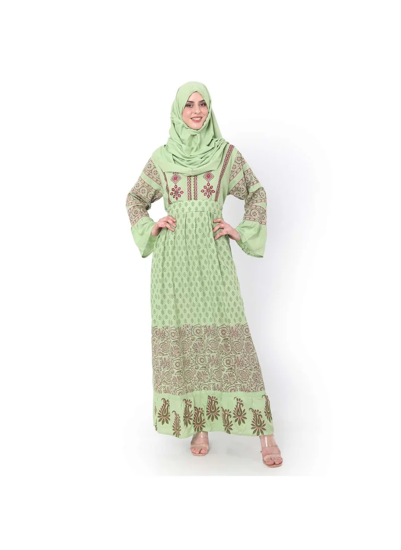 هانا آند سارا EMBROIDERED AND PRINTED WITH BELT LONG VISCOSE ARABIC JALABIYA DRESS