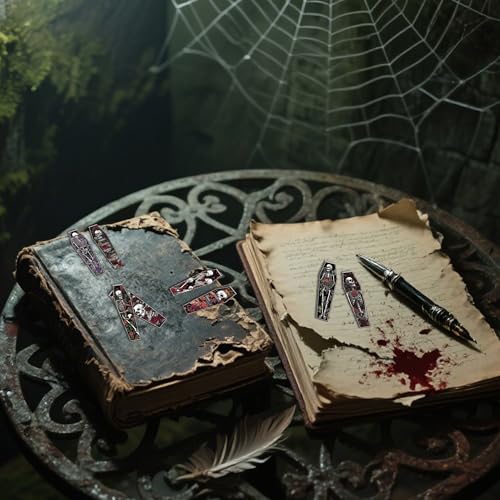 MENIFEND 30 Pcs Gothic Skeleton Magnetic Bookmarks, Coffin-Shaped Rose and Skull Book Mark Clips for Book Lovers, Dark Romance Magnet Page Markers for Women Men, Halloween Bookish Gifts - Image 5